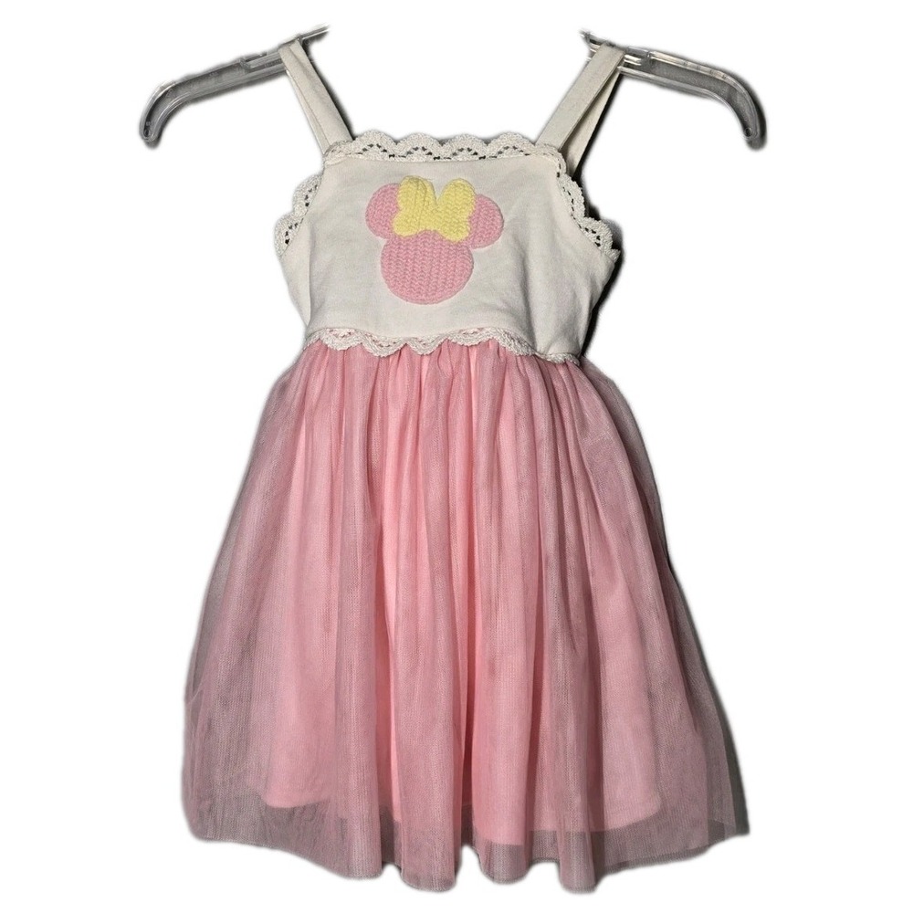 Disney Minnie Mouse Dress Girls 4T Pink And White Crochet Minnie